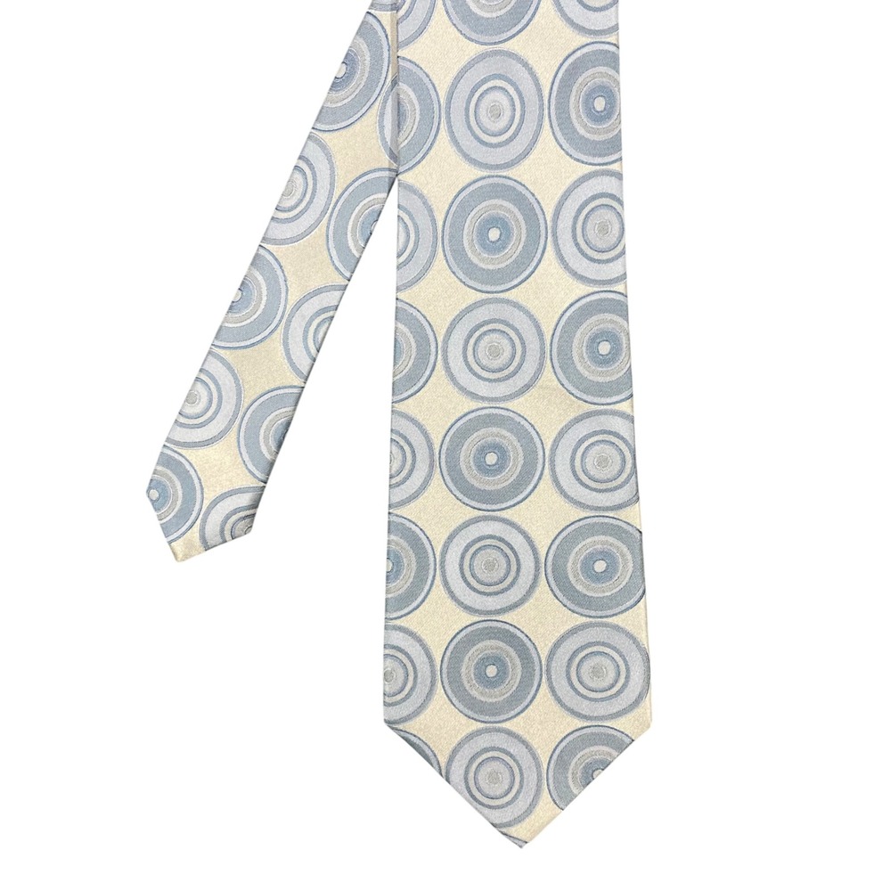 AXIST Blue Cream Silk Tie Mens OS Geometric Circle Pattern Necktie